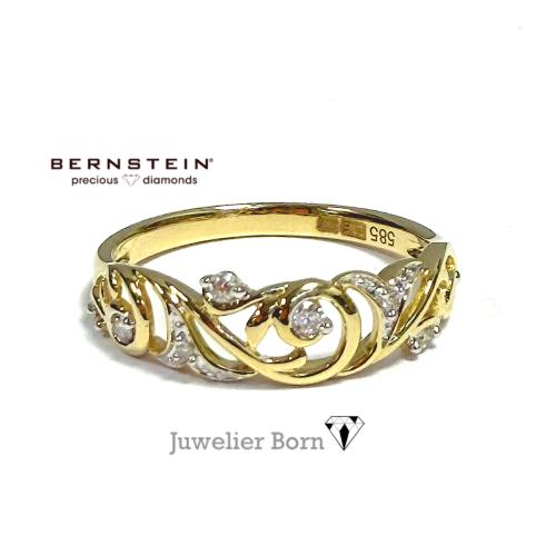Bernstein Ring, 14krt.goud met diamant totaal 0,10ct. (maat 17,5) - 24441