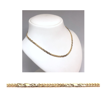 Collier, 14krt.bicolour goud fantasie-schakel 3mm. (lengte: 45cm.) - 3933