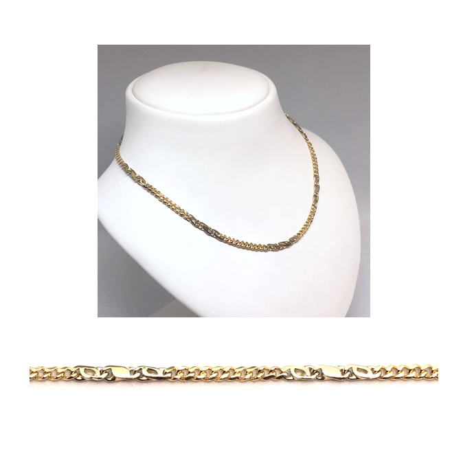 Collier, 14krt.bicolour goud fantasie-schakel 3mm. (lengte: 45cm.) - 3933