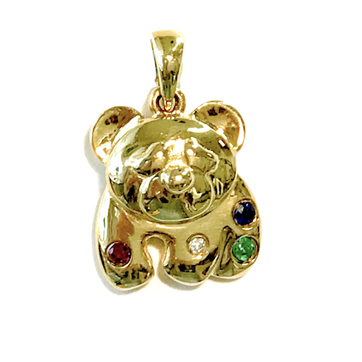 HC Hanger, 14krt.goud: panda met robijn/diamant/saffier/smaragd (15mm.) - 1138