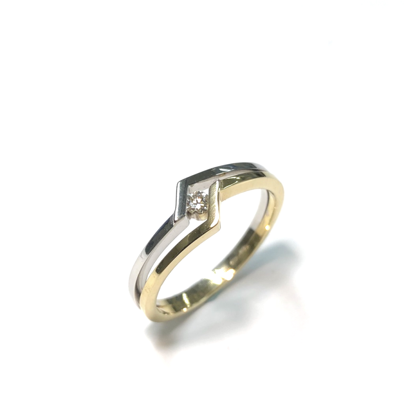 Ring, 14krt goud met diamant 0,06ct. (maat 18.5) - 921