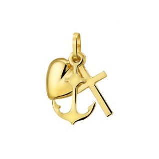Hanger, 14krt.goud Geloof-Hoop-Liefde (15mm.) - 7898