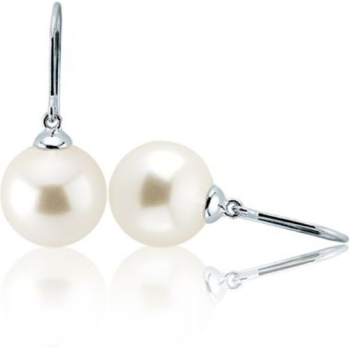 Zinzi Oorhangers, model ZIO266 met witte glasparel (10mm.) - 8579 Zinzi Oorhangers, model ZIO266 met witte glasparel (10mm.) - 8579