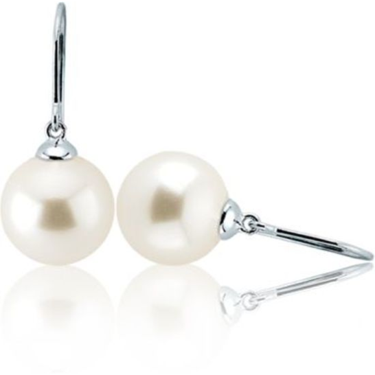 Zinzi Oorhangers, model ZIO266 met witte glasparel (10mm.) - 8579 Zinzi Oorhangers, model ZIO266 met witte glasparel (10mm.) - 8579