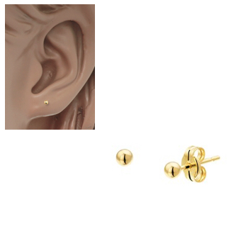 Oorknoppen, 14krt.goud (2,5mm.) PRIJS PER STUK! - 8949