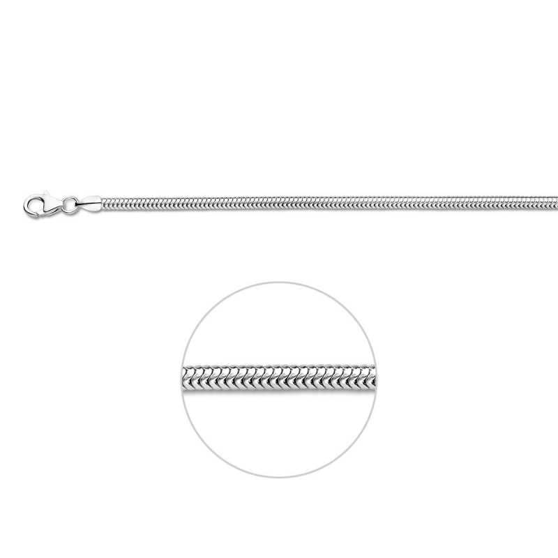 Armband., zilver gerhodineerd slangenschakle 3mm. (lengte: 18cm.) - 9091