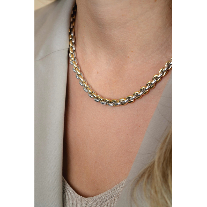 Collier, zilver verguld  schakelbreedte 7mm. (lengte: 45cm.) - 9228