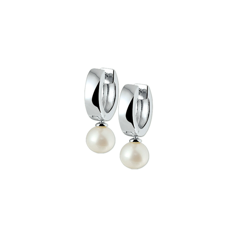 Oorringen, zilver met 7mm.zoetwaterparel  (oorringen:13,5x4mm.) - 9539