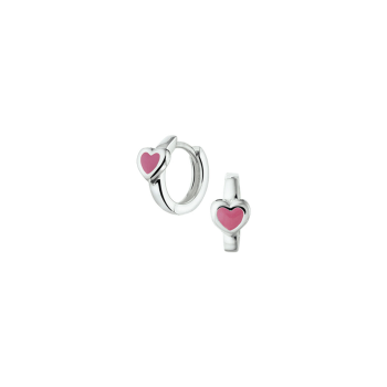 Oorringen, zilver met roze hart - 9556