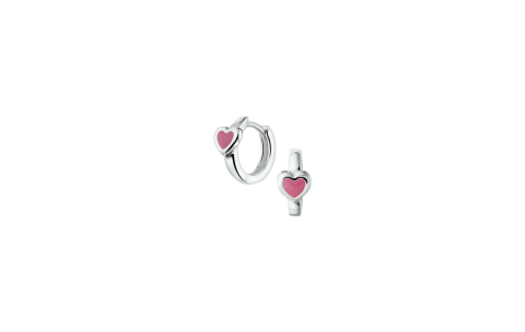 Oorringen, zilver met roze hart - 9556