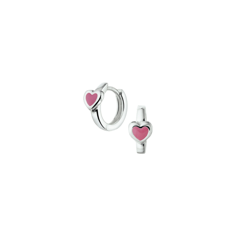 Oorringen, zilver met roze hart - 9556
