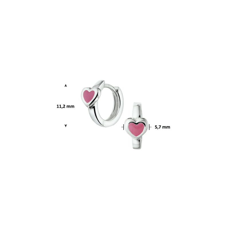 Oorringen, zilver met roze hart - 9556