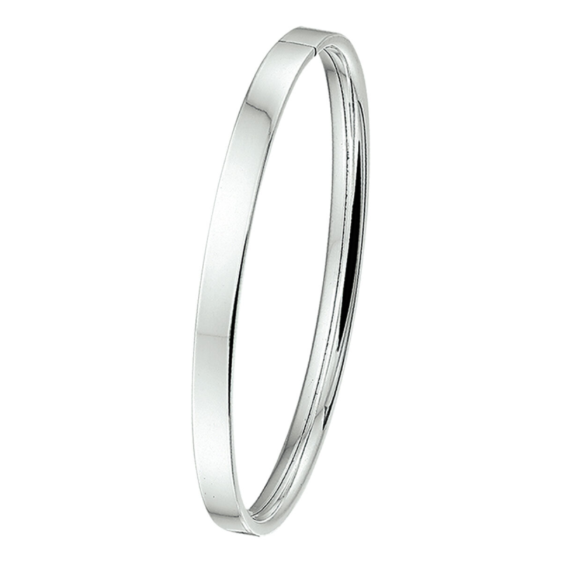 Bangle, zilver mret dopsluiting vlakke buis 5mm. (diameter: 60mm.) - 9831