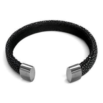 Armband, roggenleer/staal (12mm.breed)  kleur donkerblauw - 9967