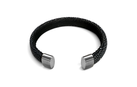 Armband, roggenleer/staal (12mm.breed)  kleur donkerblauw - 9967