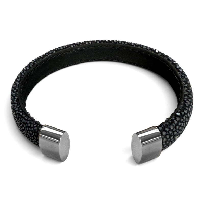 Armband, roggenleer/staal (12mm.breed)  kleur donkerblauw - 9967