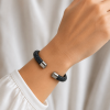 Armband, roggenleer/staal (12mm.breed)  kleur donkerblauw - 9967