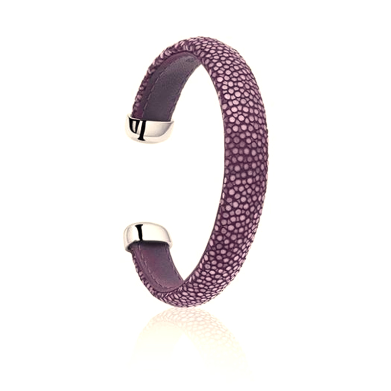 Armband, roggenleer/zilver met zirkonia (12mm.breed)  kleur aubergine - 10018