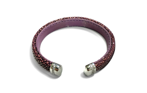 Armband, roggenleer/zilver met zirkonia (12mm.breed)  kleur aubergine - 10018