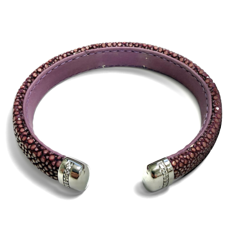 Armband, roggenleer/zilver met zirkonia (12mm.breed)  kleur aubergine - 10018