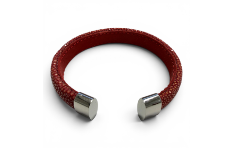 Armband, roggenleer/staal (12mm.breed)  kleur rood - 10023