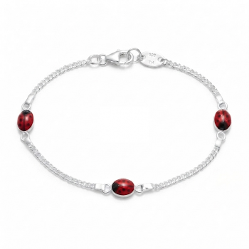Kinderarmband, zilver met lieveheersbeestje (lengte: 13-15cm.) - 10243