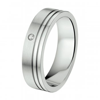 Amorio Ring, edelstaal breedte 5,5mm.  (maat 17,5)  RING MET ZIRKONIA - 10295