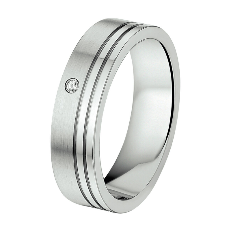 Amorio Ring, edelstaal breedte 5,5mm. (maat 17,5) RING MET ZIRKONIA - 10295 Amorio Ring, edelstaal breedte 5,5mm. (maat 17,5) RING MET ZIRKONIA - 10295