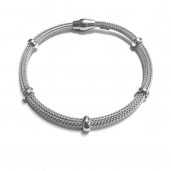 Armband, zilver gerhodineerd vossestaart 3,5mm. met magneetslot (lengte: 18,5cm.) - 10332 Armband, zilver gerhodineerd vossestaart 3,5mm. met magneetslot (lengte: 18,5cm.) - 10332