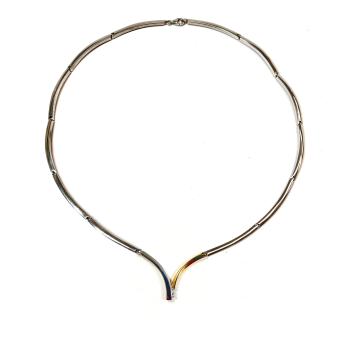 Collier, zilver/14krt.goud  met diamant totaal 0,06ct. (lengte: 43cm.) - 10334