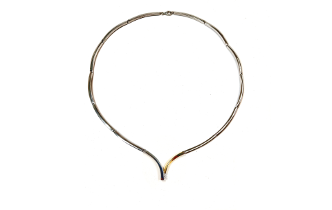 Collier, zilver/14krt.goud  met diamant totaal 0,06ct. (lengte: 43cm.) - 10334