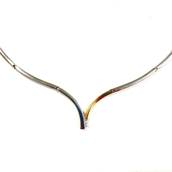 Collier, zilver/14krt.goud met diamant totaal 0,06ct. (lengte: 43cm.) - 10334 Collier, zilver/14krt.goud met diamant totaal 0,06ct. (lengte: 43cm.) - 10334