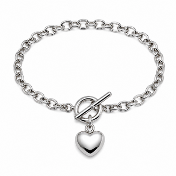 Armband, zilver gerhodineerd met kapittelsluiting en bol hart - 10783 Armband, zilver gerhodineerd met kapittelsluiting en bol hart - 10783