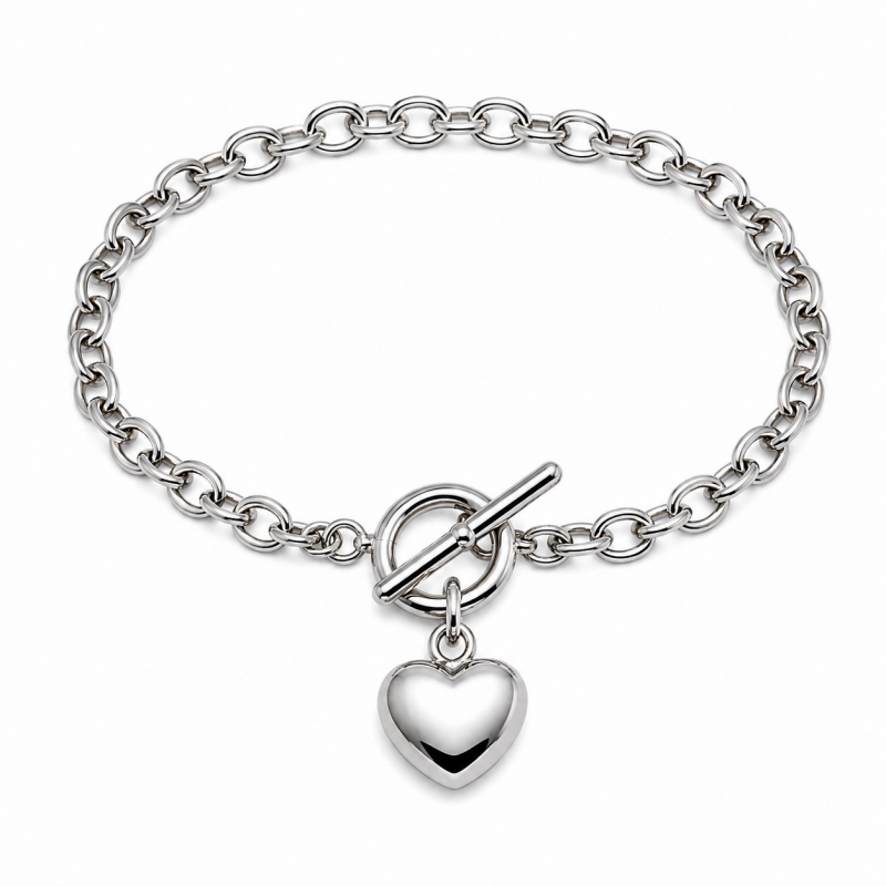 Armband, zilver gerhodineerd met kapittelsluiting en bol hart - 10783