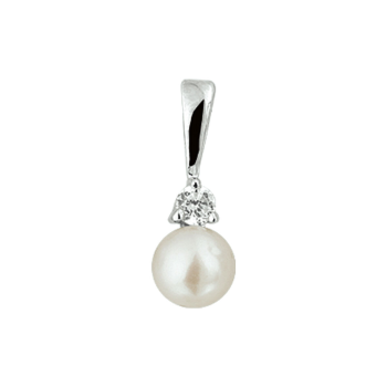Hanger, zilver met zirkonia en zoetwaterparel (6mm.) - 11068