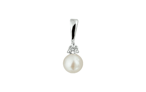 Hanger, zilver met zirkonia en zoetwaterparel (6mm.) - 11068