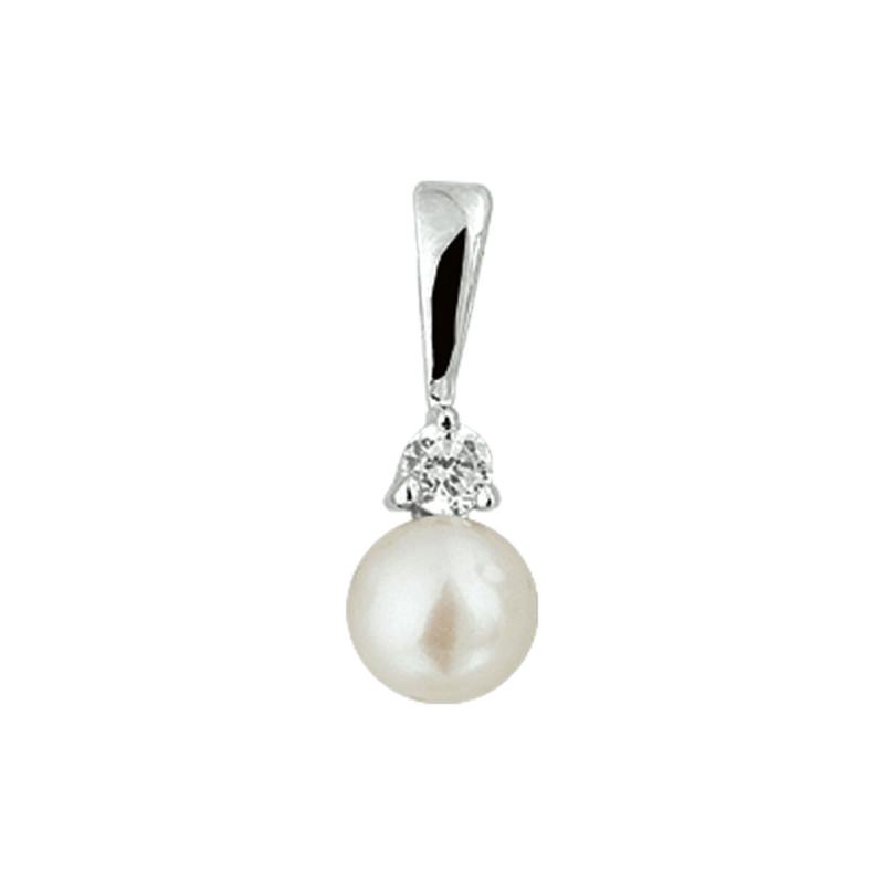 Hanger, zilver met zoetwaterparel en zirkonia (6mm.) - 11068 Hanger, zilver met zoetwaterparel en zirkonia (6mm.) - 11068