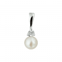 Hanger, zilver met zirkonia en zoetwaterparel (6mm.) - 11068