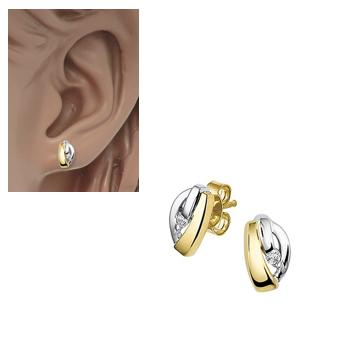 HC Oorknoppen, 14krt.bicolour goud met zirconia (9mm.) - 11421 HC Oorknoppen, 14krt.bicolour goud met zirconia (9mm.) - 11421