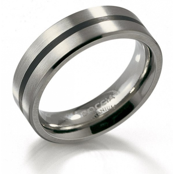 Boccia Ring, titanium model 0101-14 breedte: 6mm.met zwart emaille (maat 61) - 11470
