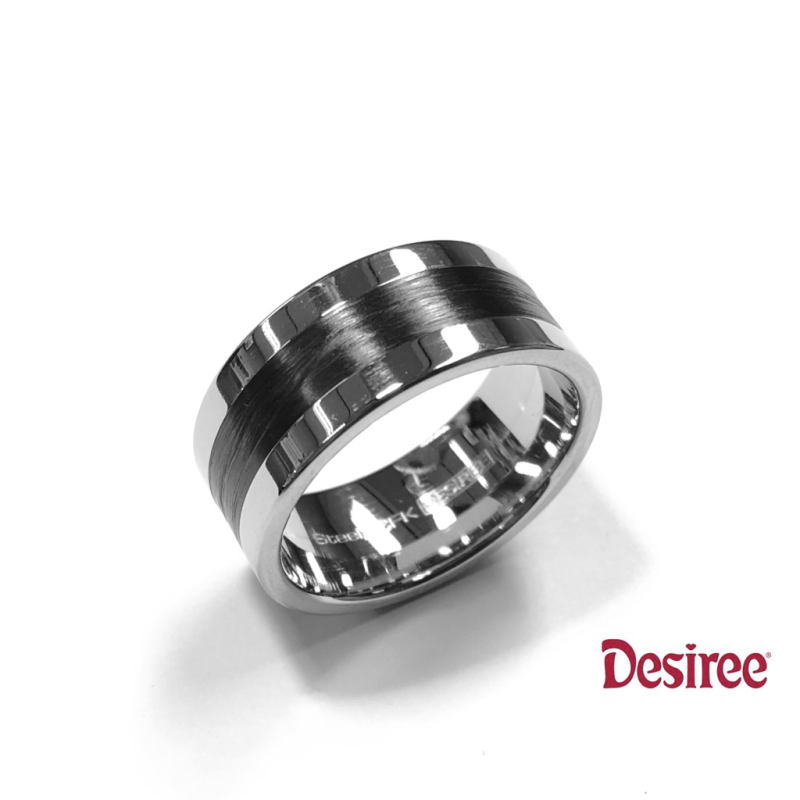 Desiree Relatiering, edelstaal/carbon breedte: 10mm.(maat 20,5) - 11779 Desiree Relatiering, edelstaal/carbon breedte: 10mm.(maat 20,5) - 11779