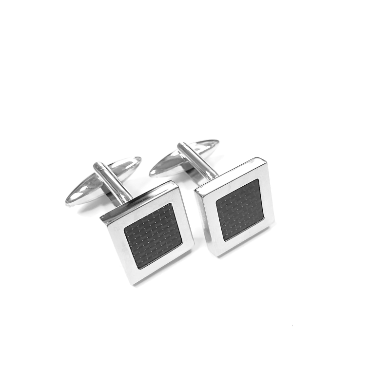 Manchetknopen, edelstaal/carbon 15mm. - 11951