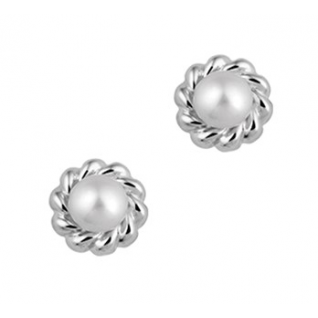 Oorknoppen, 14krt.witgoud met zoetwaterparel (parel:4,5mm.) - 12054 Oorknoppen, 14krt.witgoud met zoetwaterparel (parel:4,5mm.) - 12054