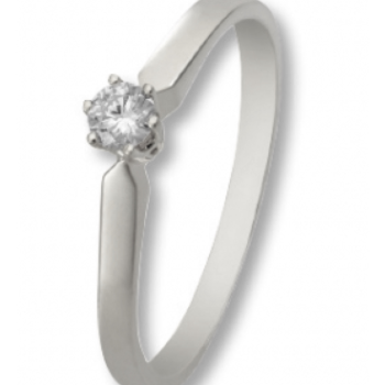Eclat Solitairring, 14krt.witgoud met diamant: 0,10ct. (maat 17,5 - 12046