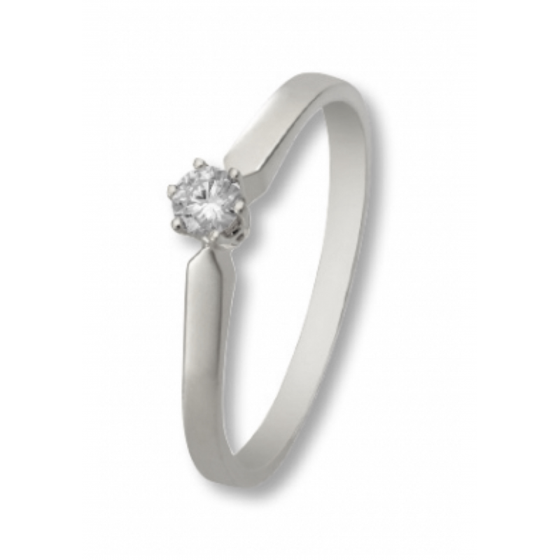 Eclat Solitairring, 14krt.witgoud met diamant: 0,10ct. (maat 17,5 - 12046 Eclat Solitairring, 14krt.witgoud met diamant: 0,10ct. (maat 17,5 - 12046