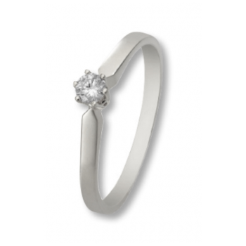 Eclat Solitairring, 14krt.witgoud met diamant: 0,18ct. (maat 18,5) - 12048 Eclat Solitairring, 14krt.witgoud met diamant: 0,18ct. (maat 18,5) - 12048