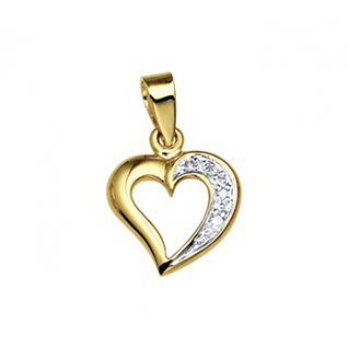 Hanger, 14krt.goud met 0,018ct.diamant hart (10mm.) - 12137