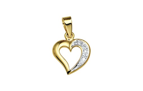 HC Hanger, 14krt.goud met 0,018ct.diamant hart (10mm.) - 12137