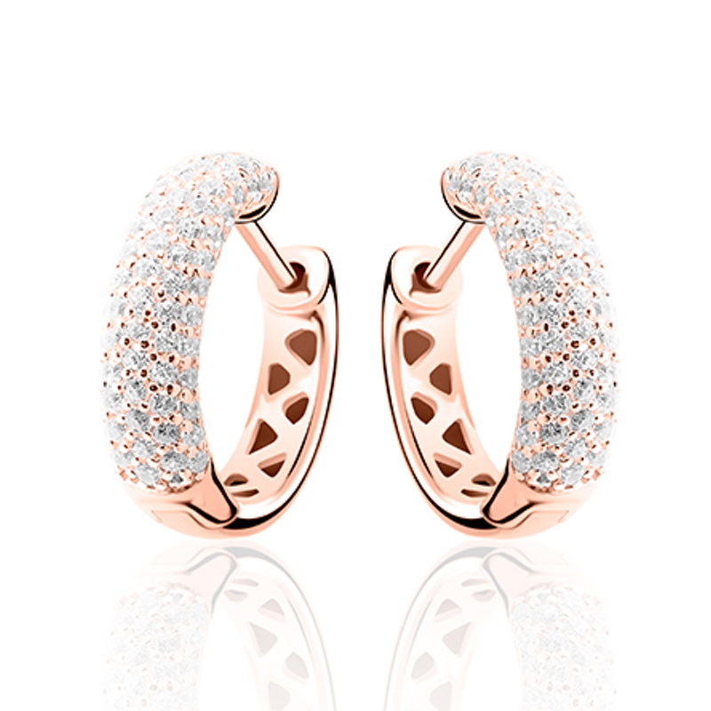 Oorringen, zilver rosÚ-verguld met zirconia (4,5x15mm) - 12306