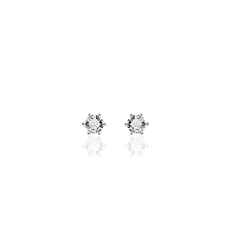 Oorknoppen, zilver met zirconia solitair 3mm. - 12308 Oorknoppen, zilver met zirconia solitair 3mm. - 12308